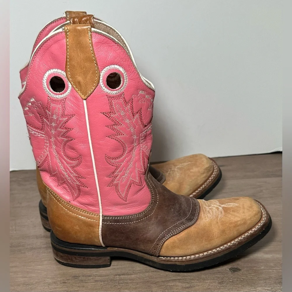 JHon‎ Davis Youth Pink/Brown/Leather Western Boots *See Measurement.